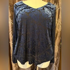 Torrid Velvet Blue Graphic Long Sleeve Blouse